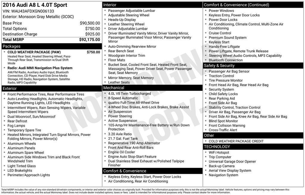 2016 Audi A8 L 4.0T Sport quattro