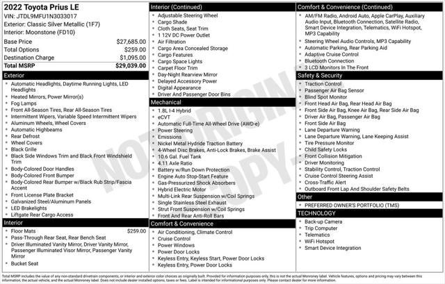 2022 Toyota Prius LE AWD-e