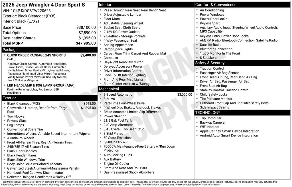 2026 Jeep Wrangler WRANGLER 4-DOOR SPORT S