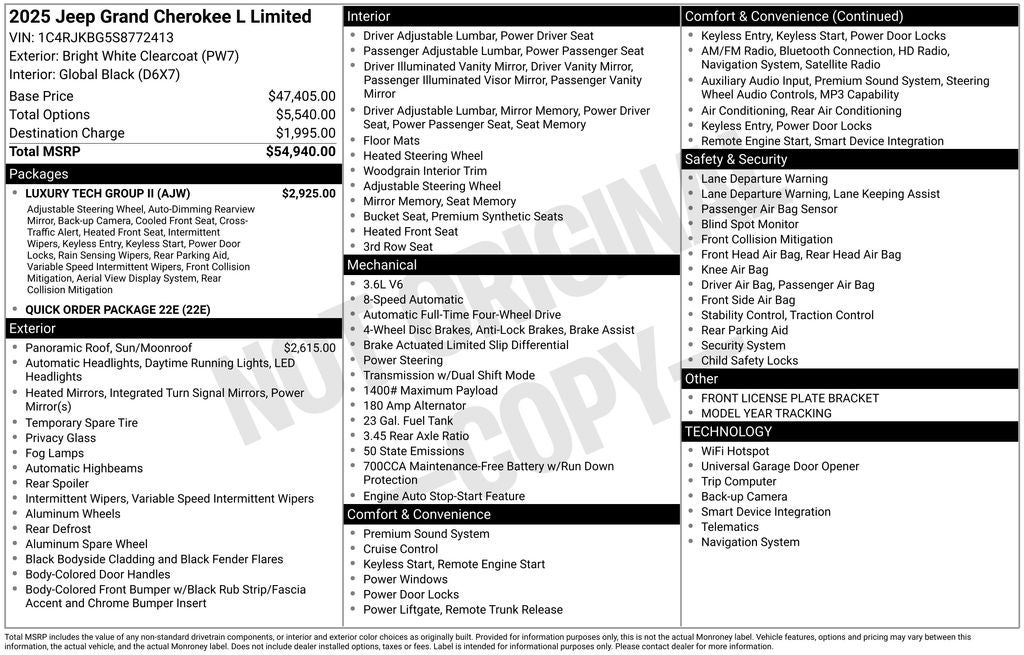 2025 Jeep Grand Cherokee GRAND CHEROKEE L LIMITED 4X4