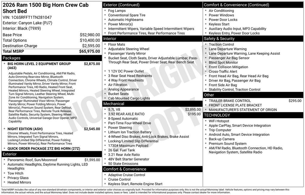 2026 RAM Ram 1500 RAM 1500 BIG HORN CREW CAB 4X4 5'7' BOX