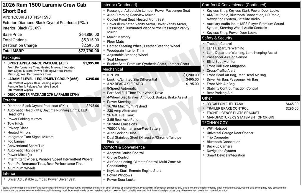 2026 RAM Ram 1500 RAM 1500 LARAMIE CREW CAB 4X4 5'7' BOX