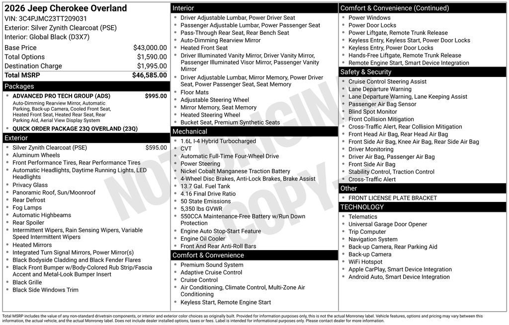 2026 Jeep Cherokee CHEROKEE OVERLAND 4X4