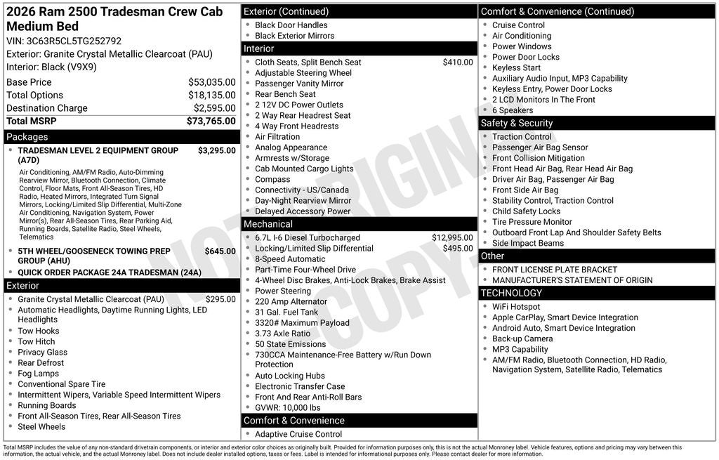 2026 RAM Ram 2500 RAM 2500 TRADESMAN CREW CAB 4X4 6'4' BOX
