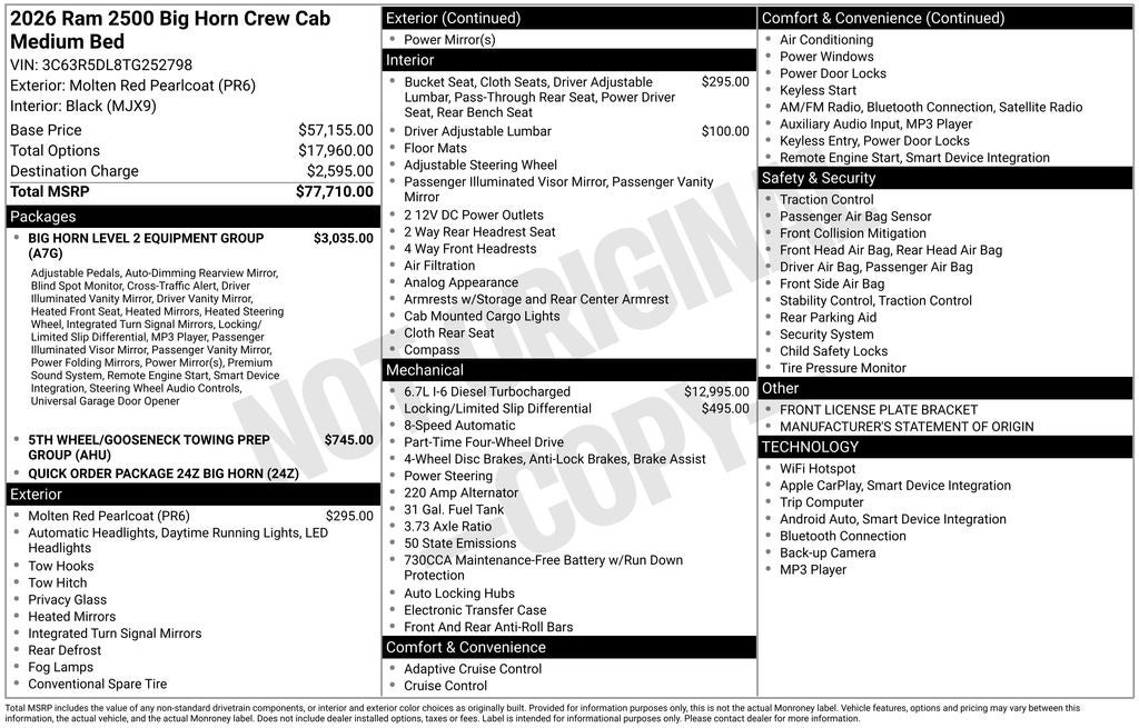 2026 RAM Ram 2500 RAM 2500 BIG HORN CREW CAB 4X4 6'4' BOX