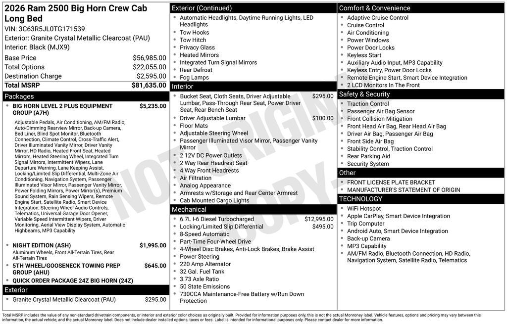 2026 RAM Ram 2500 RAM 2500 BIG HORN CREW CAB 4X4 8' BOX
