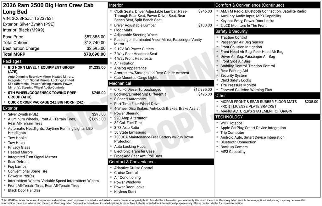 2026 RAM Ram 2500 RAM 2500 BIG HORN CREW CAB 4X4 8' BOX