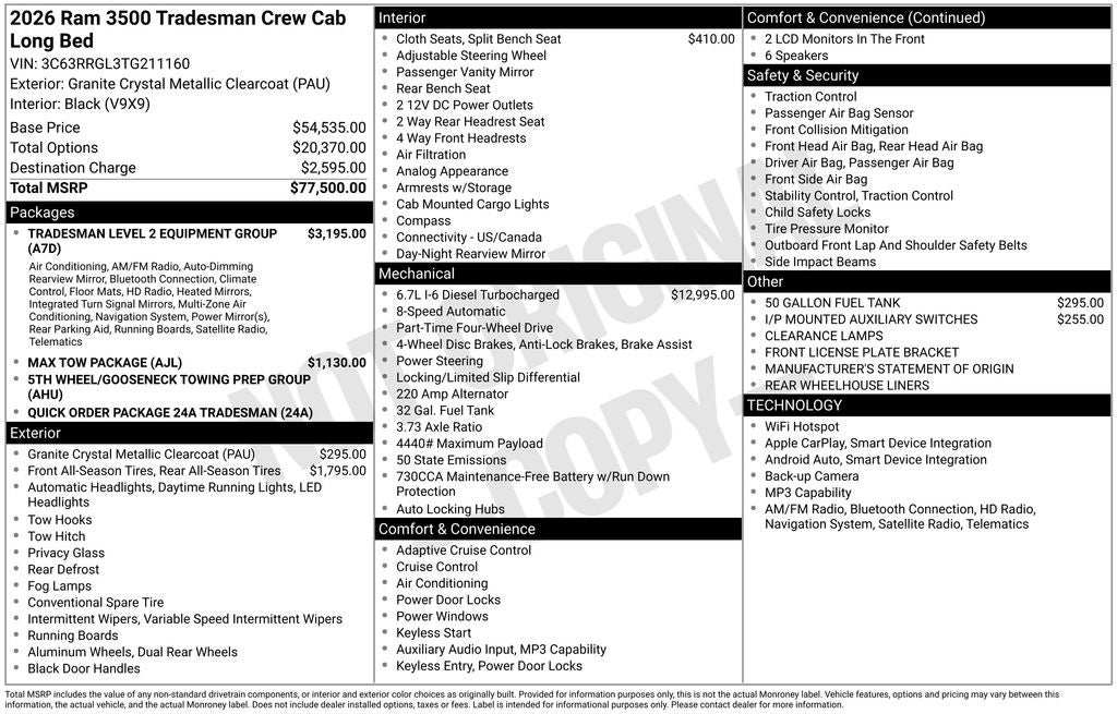 2026 RAM Ram 3500 RAM 3500 TRADESMAN CREW CAB 4X4 8' BOX