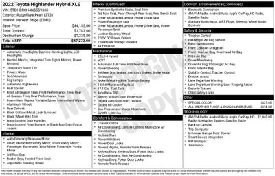 2022 Toyota Highlander Hybrid XLE